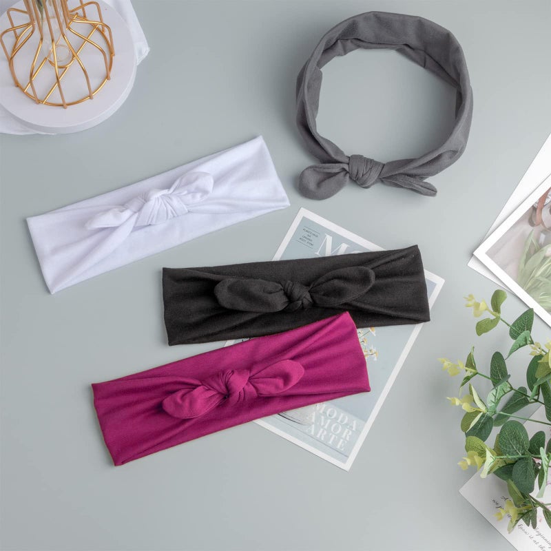 DRESHOW 8 Pack Headbands for Women Bow Knotted Hair Band Facial Cloth Rabbit Ears Running Sport Elastic Hair Wrap - Image 4